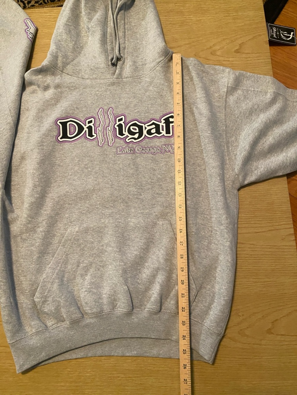 Dilligaf Grey Graphic Hoodie with Purple Accents from LAKE GEORGE NY - Picture 11 of 14